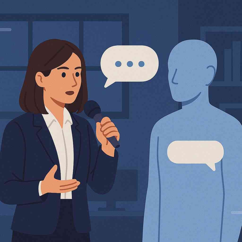A sales representative practicing their pitch