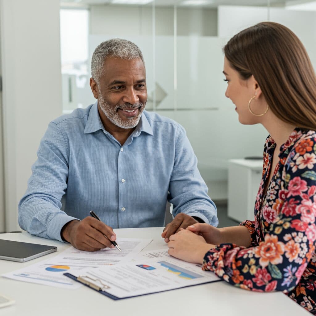A coach reviewing a sales representative's performance